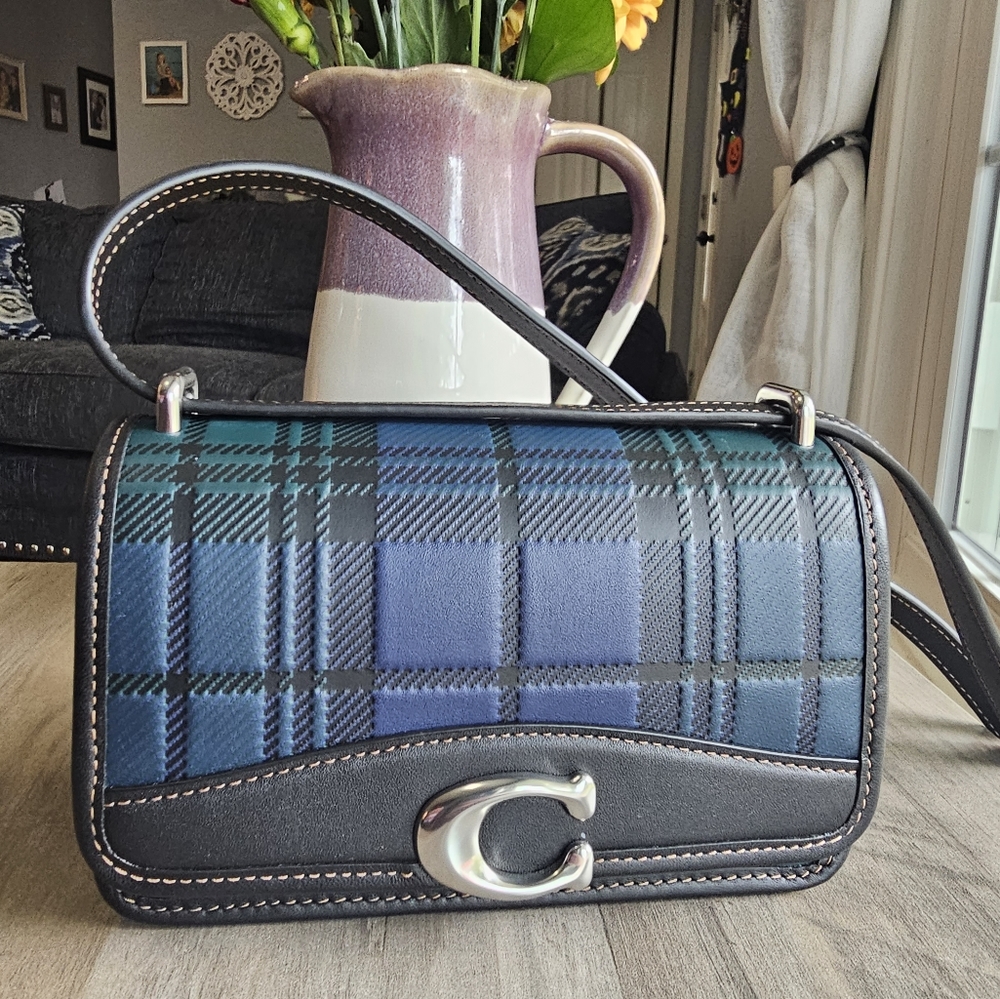 Coach Bandit Crossbody / Shoulder Bag With Blue Plaid Print